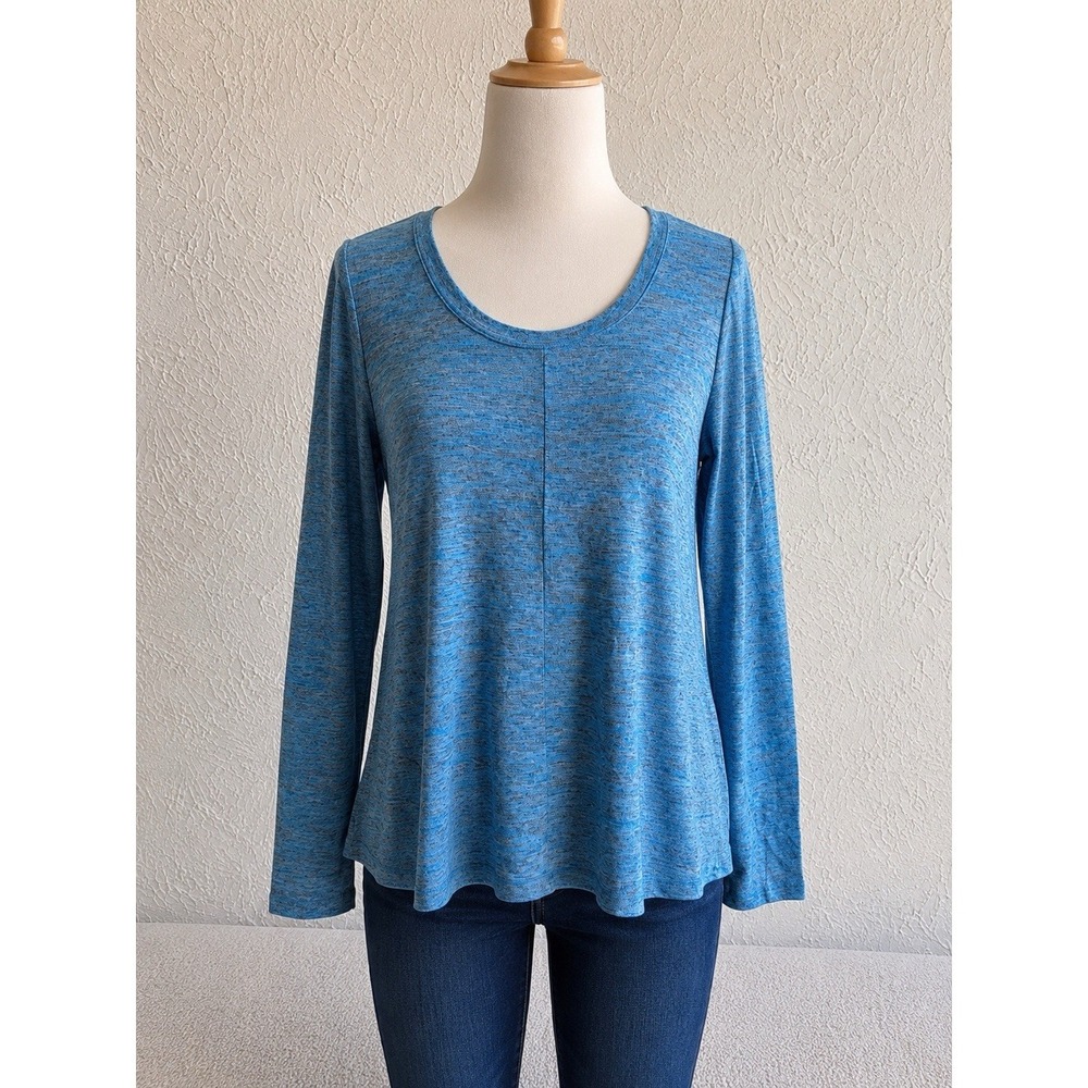 Jones New York Women's L Blue Heather Knit‎ Top Long Sleeve Scoop Neck Relaxed .